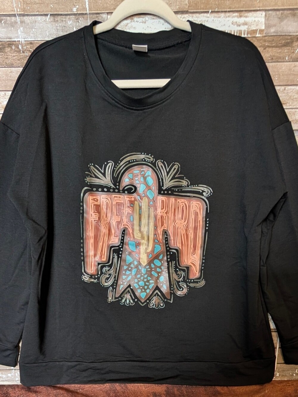 Boho Southwestern Free Bird Graphic Thunderbird Black Sweatshirt
